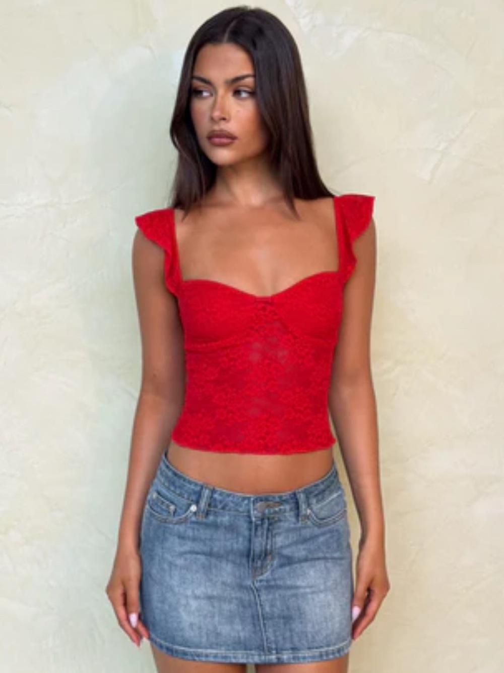 Garage Red Lace Sweetheart Crop Top - Women